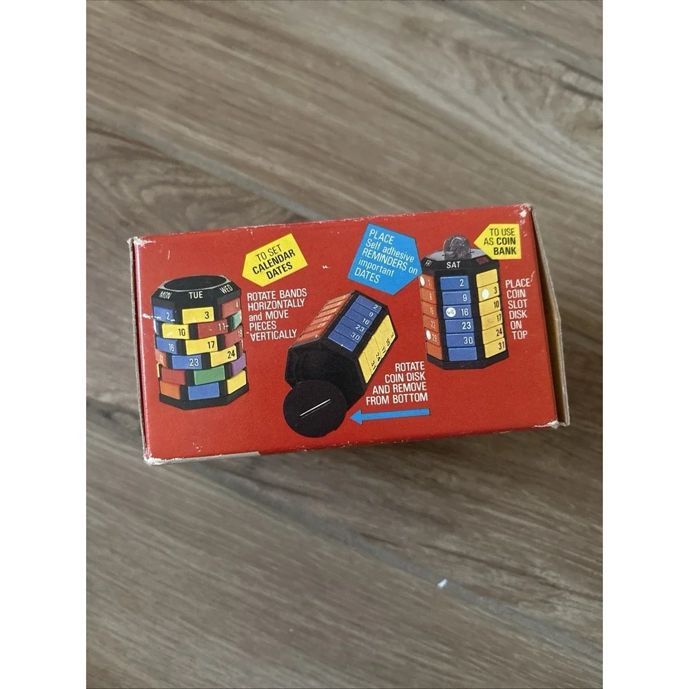 Vintage KW Products Perpetual Desk Calendar Puzzle Pen Holder Coin Bank Korea